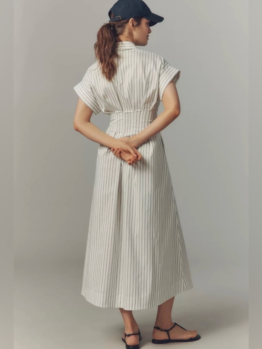 Anthropologie Exquise Tobie Striped Belted Shirt Dress in Light Cream - Picture 3 of 7